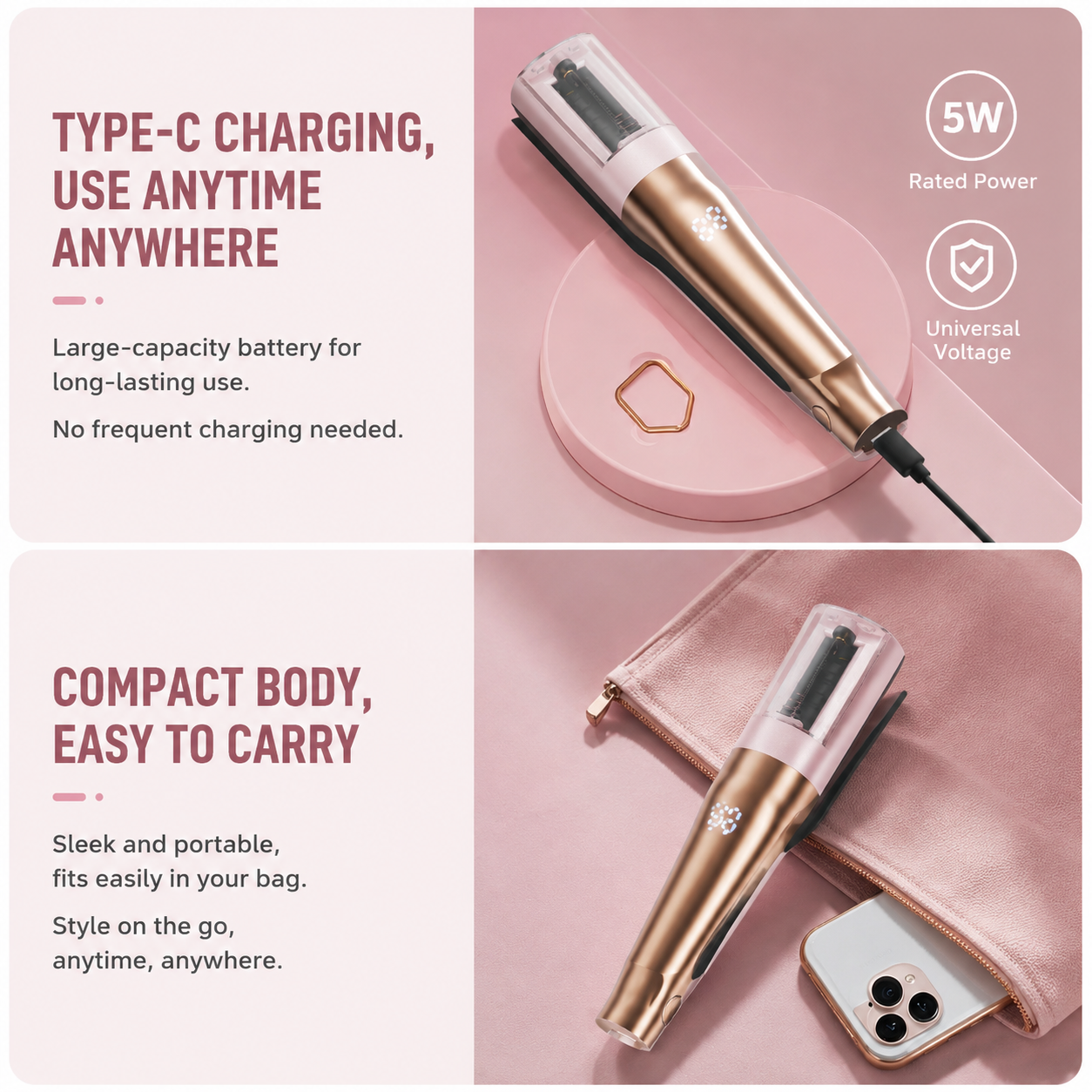 2 in 1 Beige Mini Split End Hair Trimmer and Straightening Comb - Cordless USB view 6