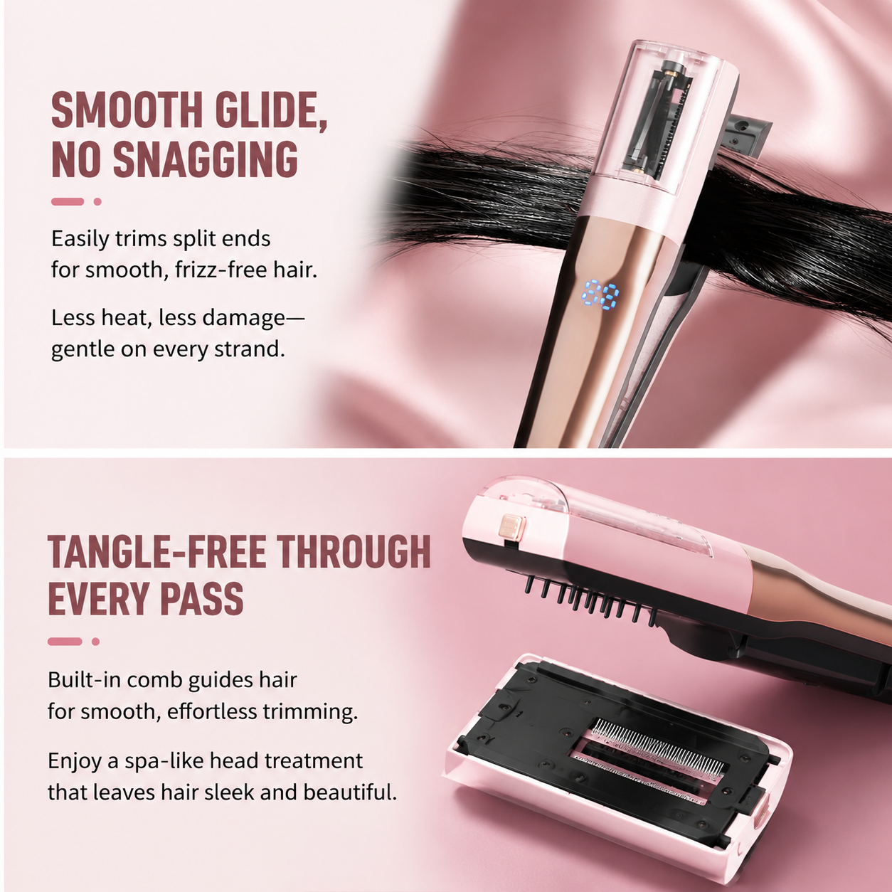 2 in 1 Black Mini Split End Hair Trimmer and Straightening Comb - Cordless USB view 4