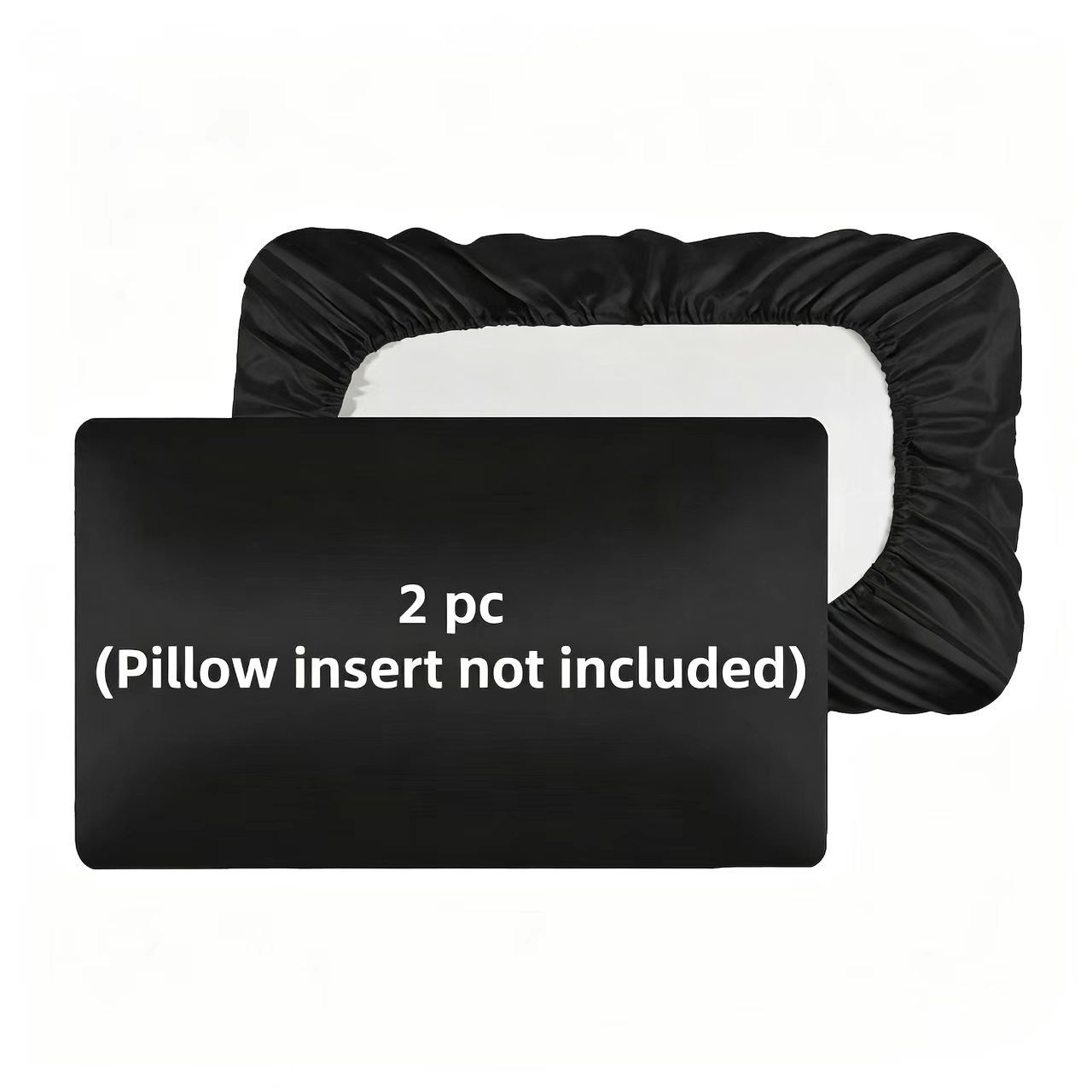 2 Pack Black Satin Adjustable Pillowcases Set of Queen Size 20x30" - Soft Faux