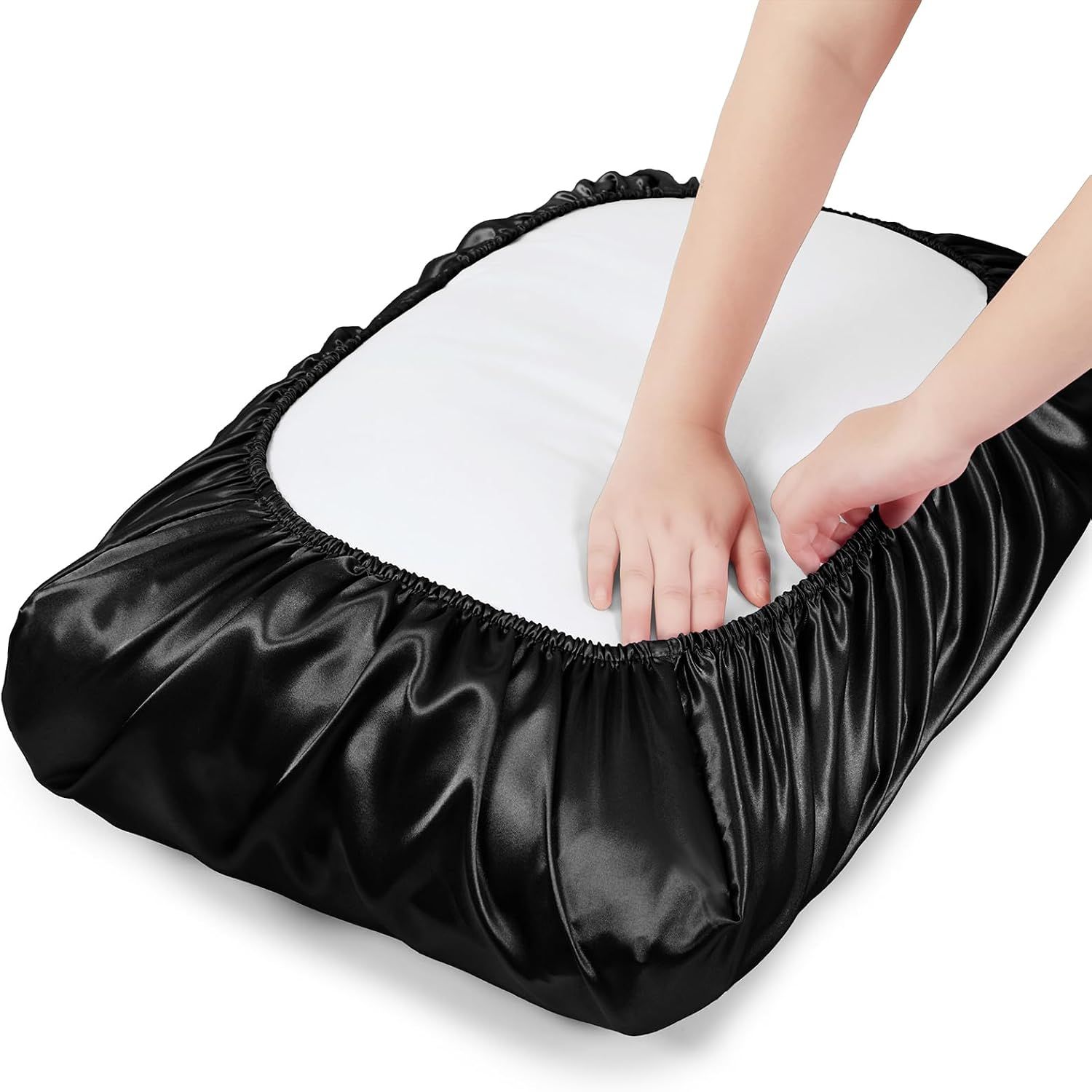 2 Pack Black Satin Adjustable Pillowcases Set of Queen Size 20x30" - Soft Faux view 4