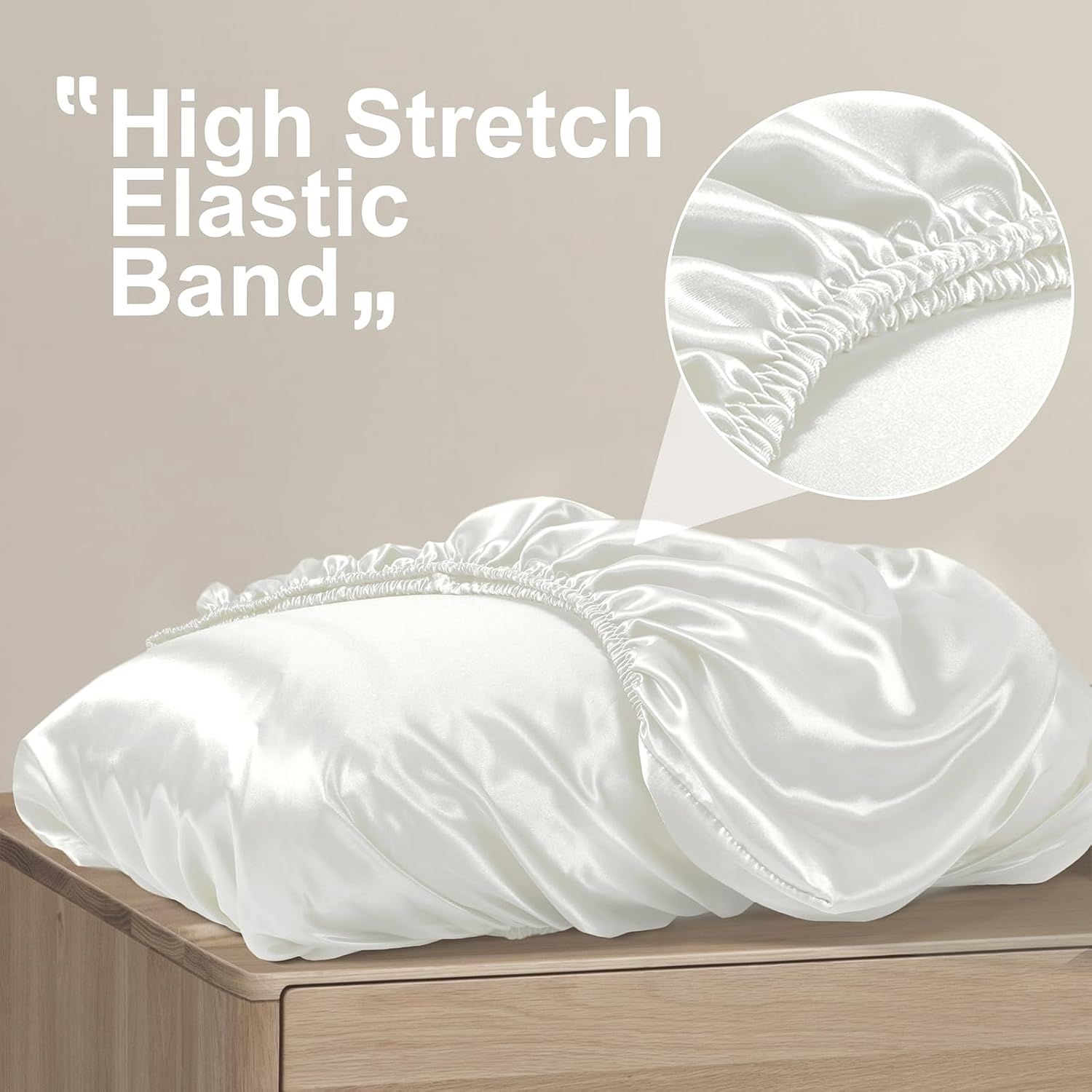 2 Pack White Satin Adjustable Pillowcases Set of Queen Size 20x30" - Soft Faux view 2
