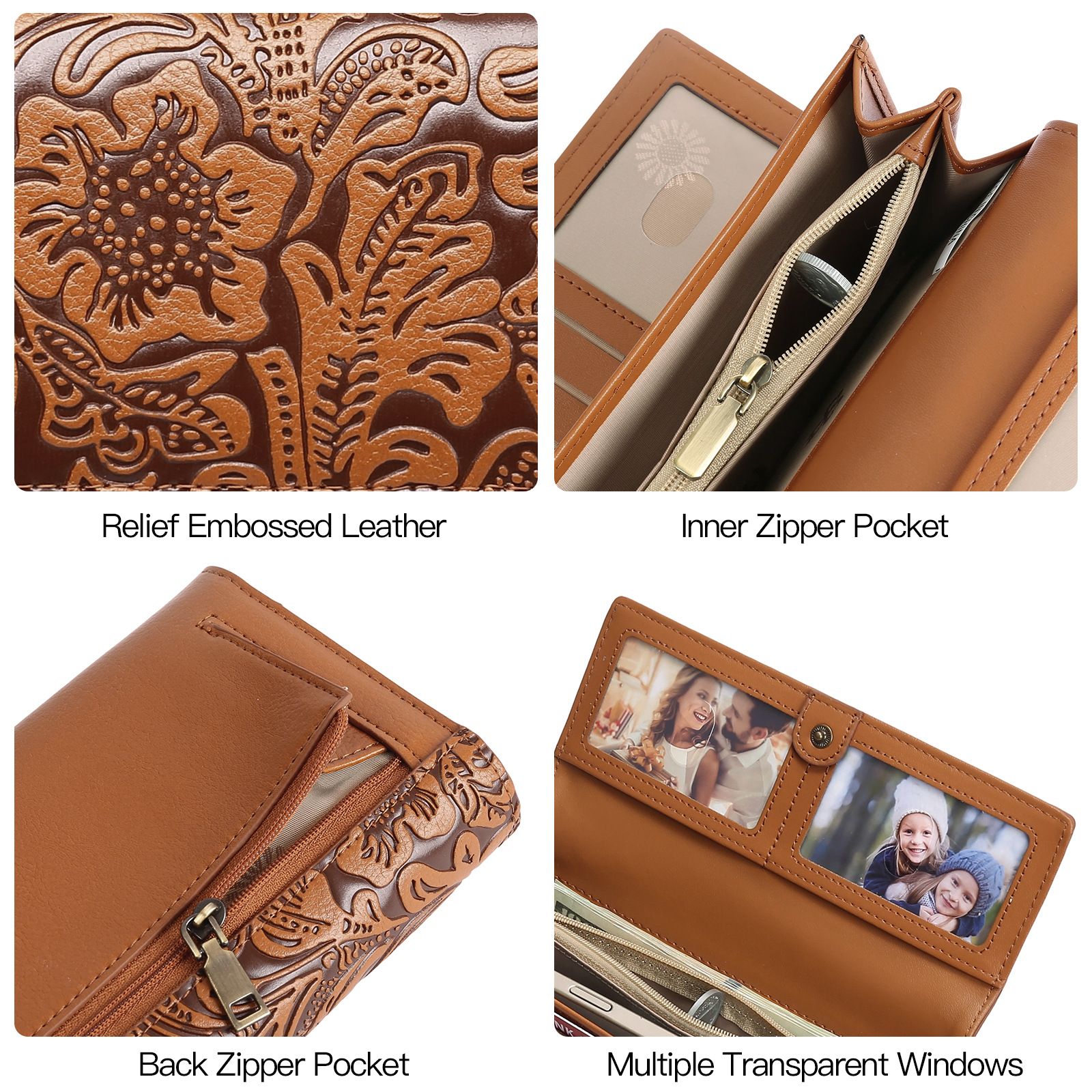 Black Women's Vintage Embossed Microfibre Leather Long Wallet - Large Capacity view 5