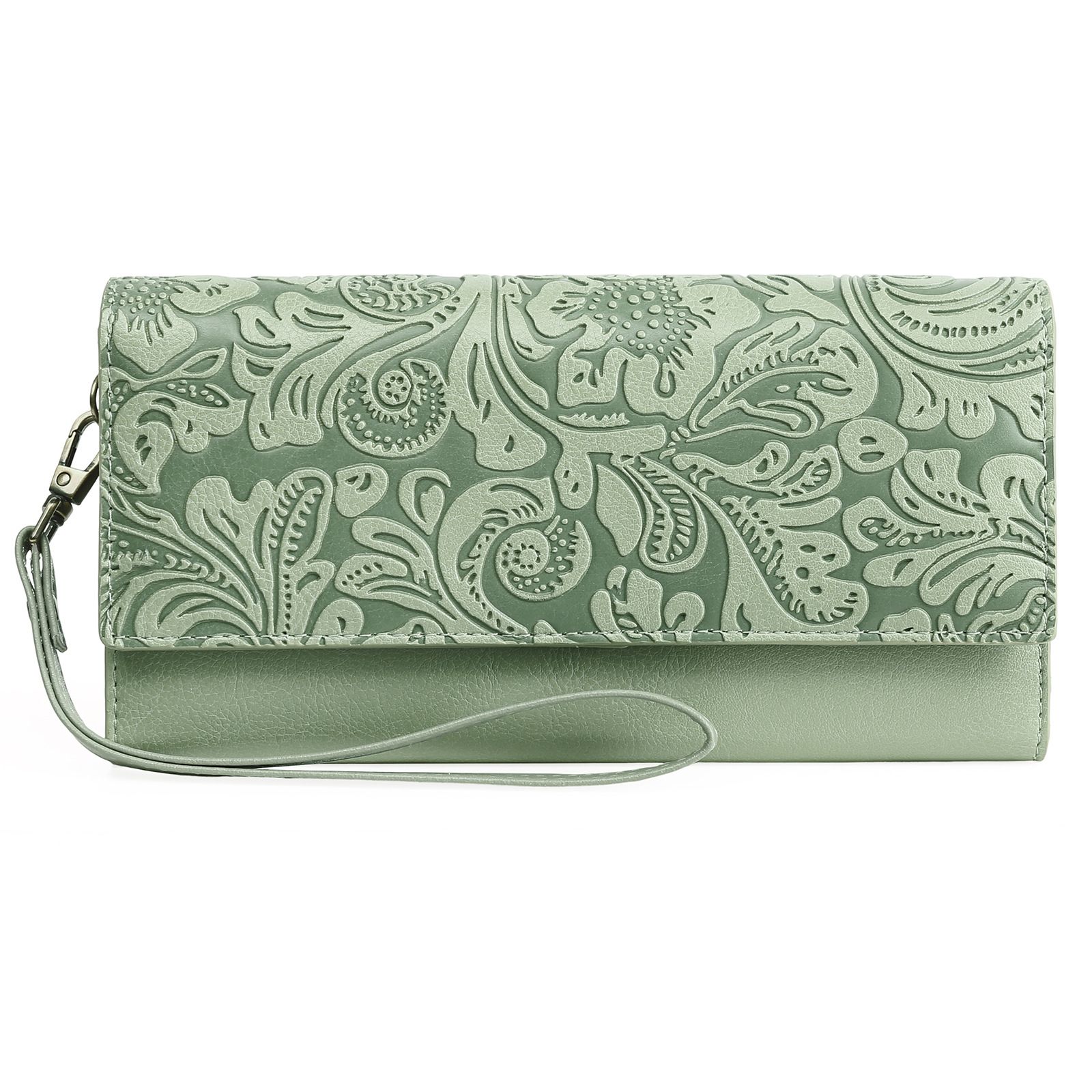 Green Women's Vintage Embossed Microfibre Leather Long Wallet - Large Capacity