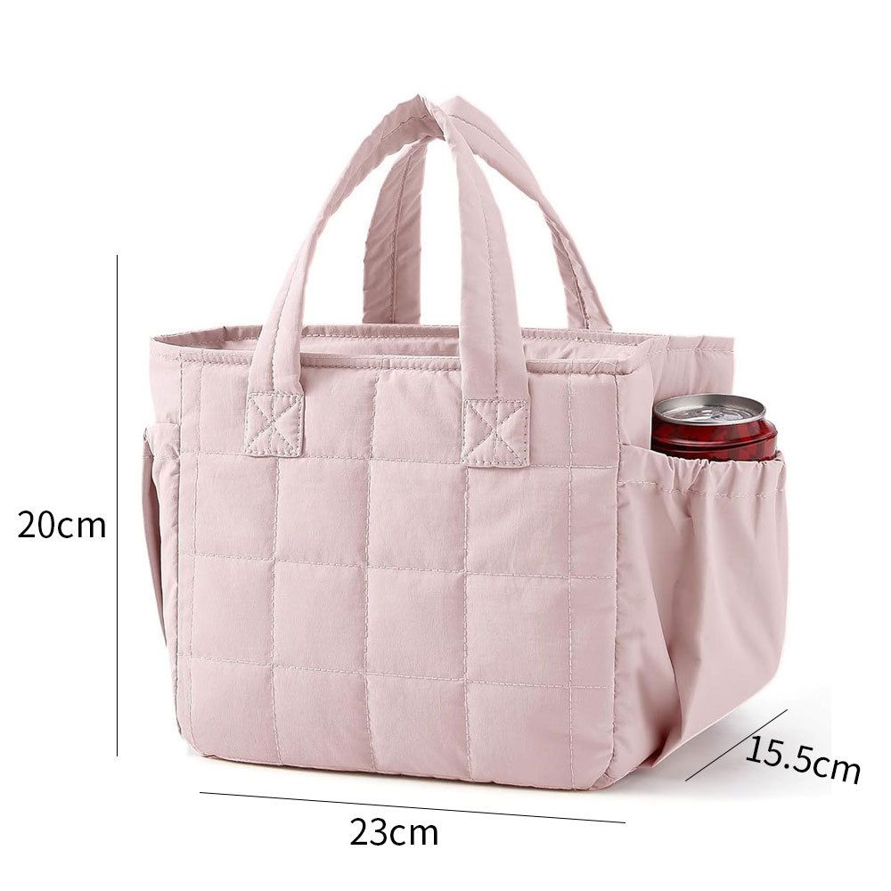 Pink Stylish Insulated Quilted Zipper Lunch Bag for Women - 6L Large Capacity