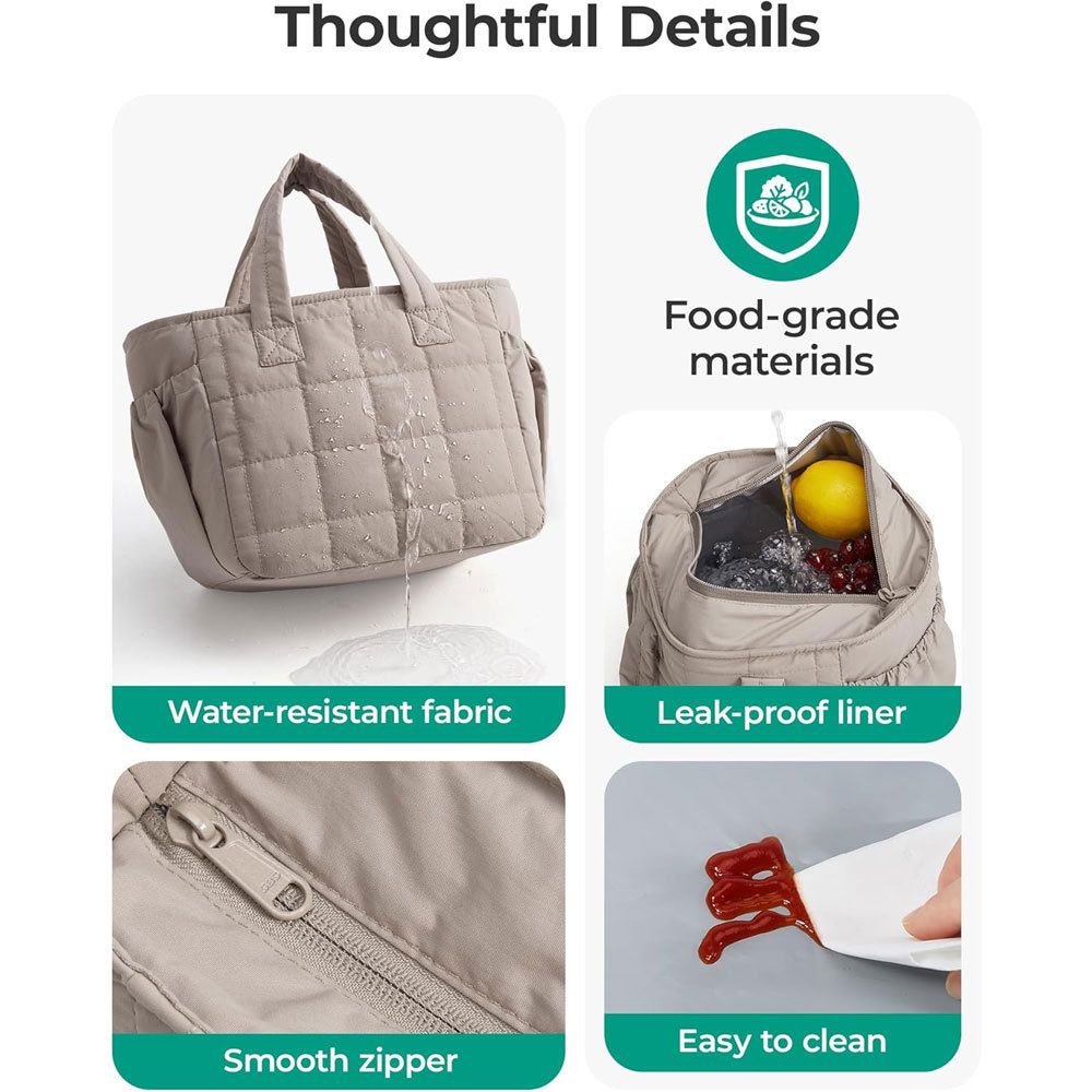Black Stylish Insulated Quilted Zipper Lunch Bag for Women - 6L Large Capacity view 6