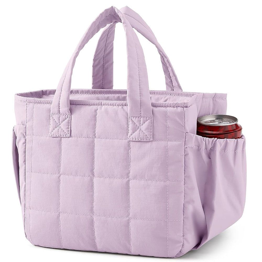 Purple Stylish Insulated Quilted Zipper Lunch Bag for Women - 6L Large