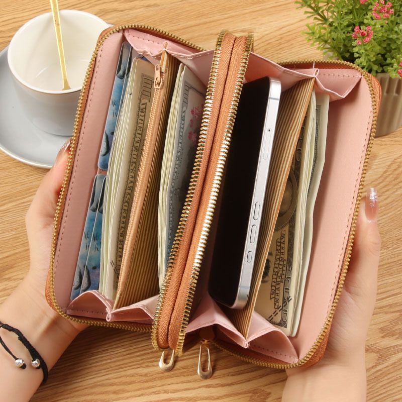 White Womens Embroidered Double Zipper Long Trifold Wallet - 19 x 10 x 4.5cm view 2