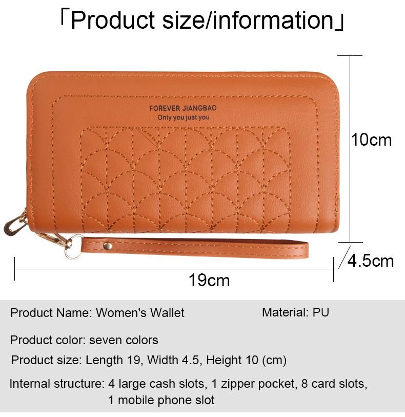 Apricot Womens Embroidered Double Zipper Long Trifold Wallet - 19 x 10 x 4.5cm view 3