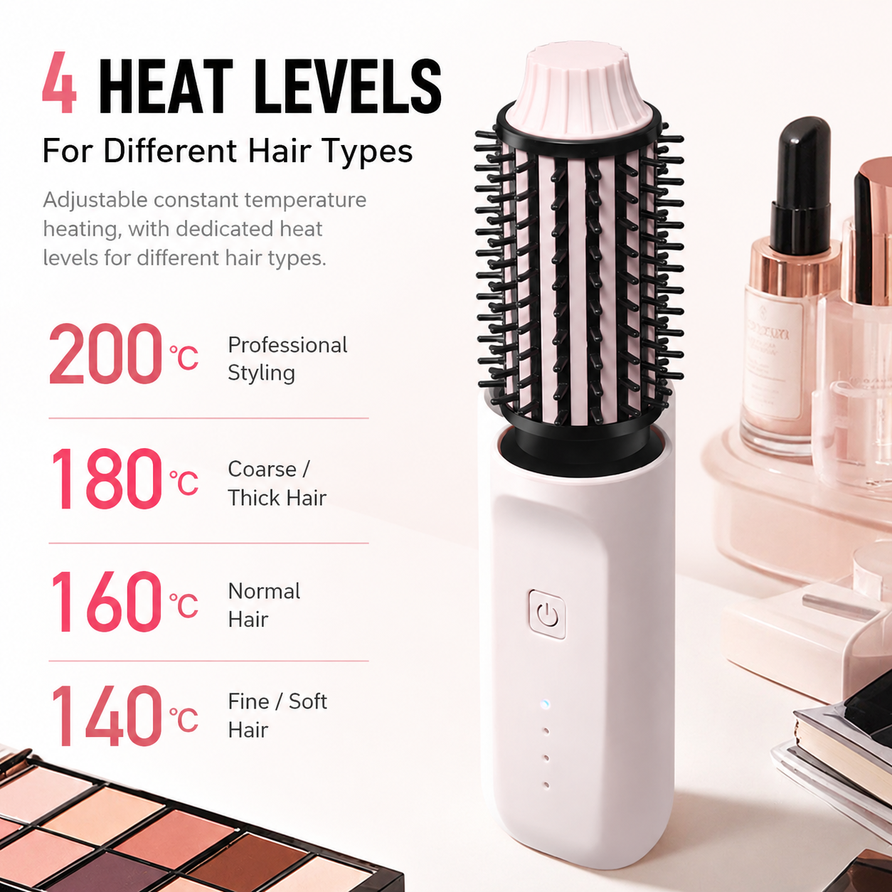Pink 2 in 1 Wireless Hair Straightener and Curler Brush - Lightweight Ceramic view 2