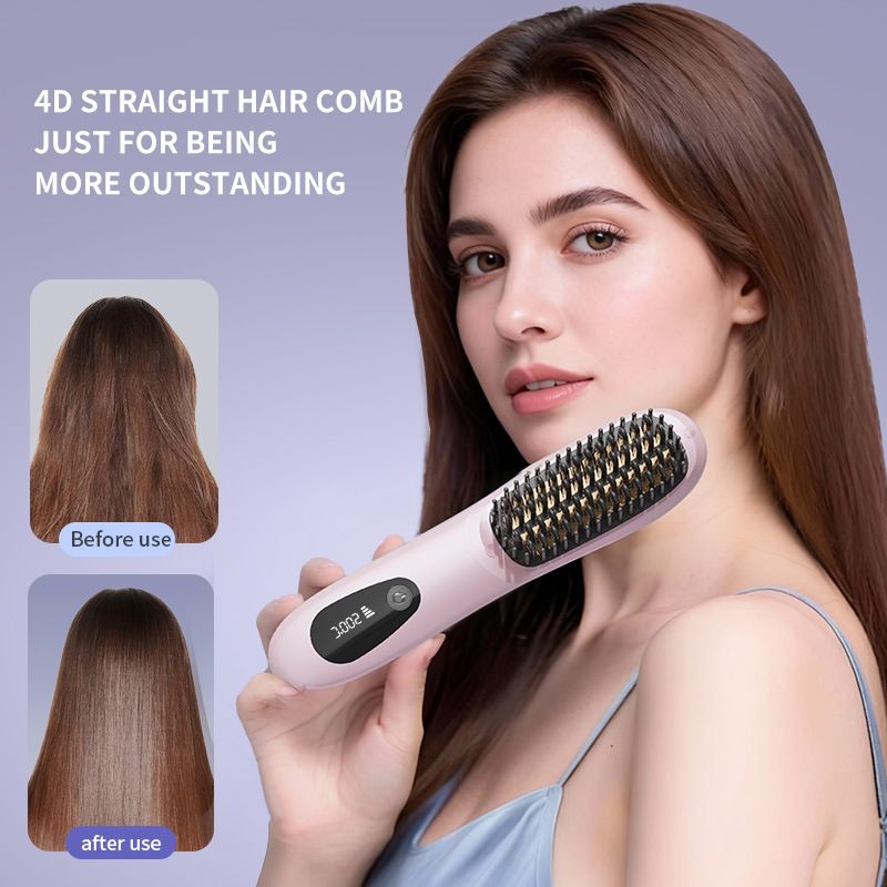 Pink 4D Straight Hair Comb and Negative Ionic Styler with Dual MCH Ceramic view 2