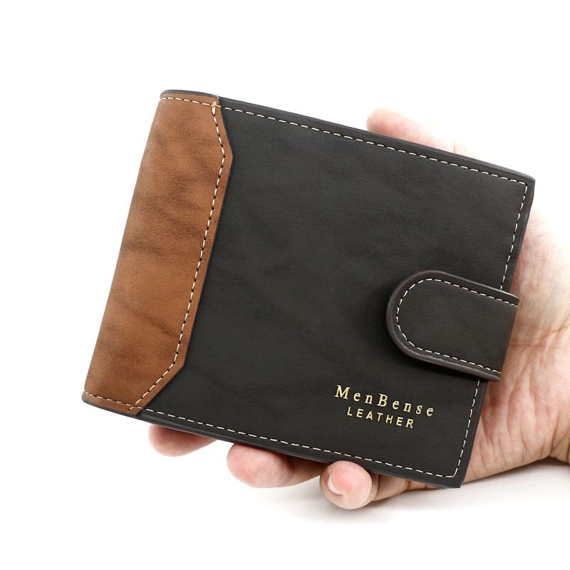 Black Mens Frosted PU Leather Trifold Wallet with Coin Zipper Pocket — image 1