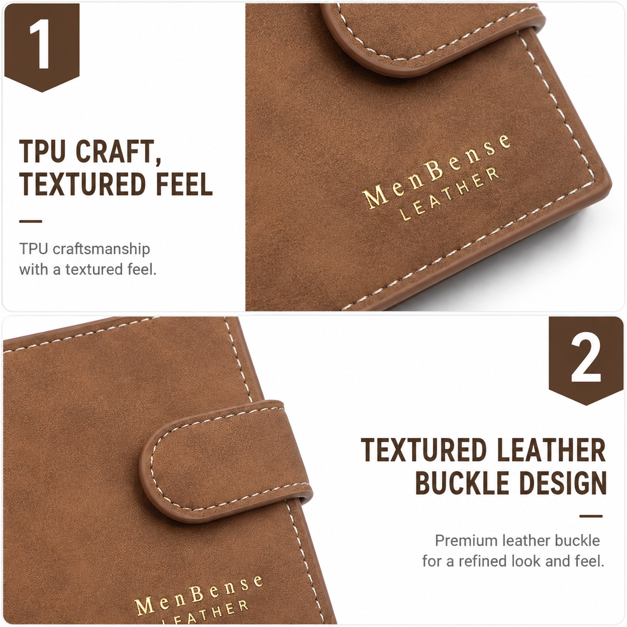 Coffee Mens Frosted PU Leather Trifold Wallet with Coin Zipper Pocket view 3