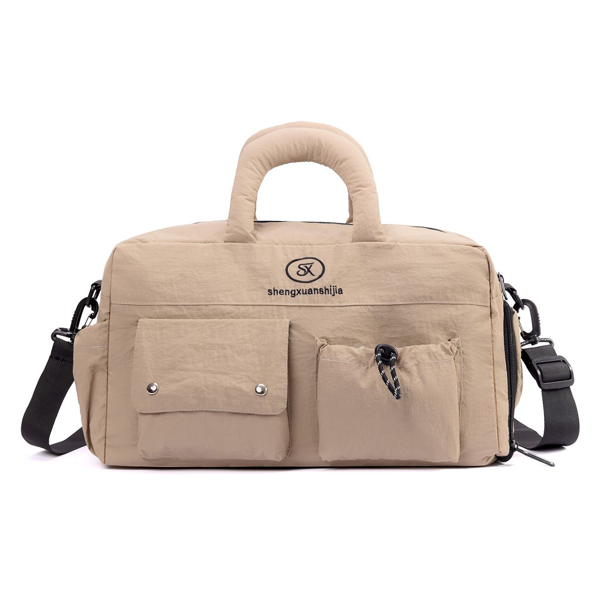 Khaki Large Capacity Waterproof Travel Duffel Bag with Shoe Compartment &