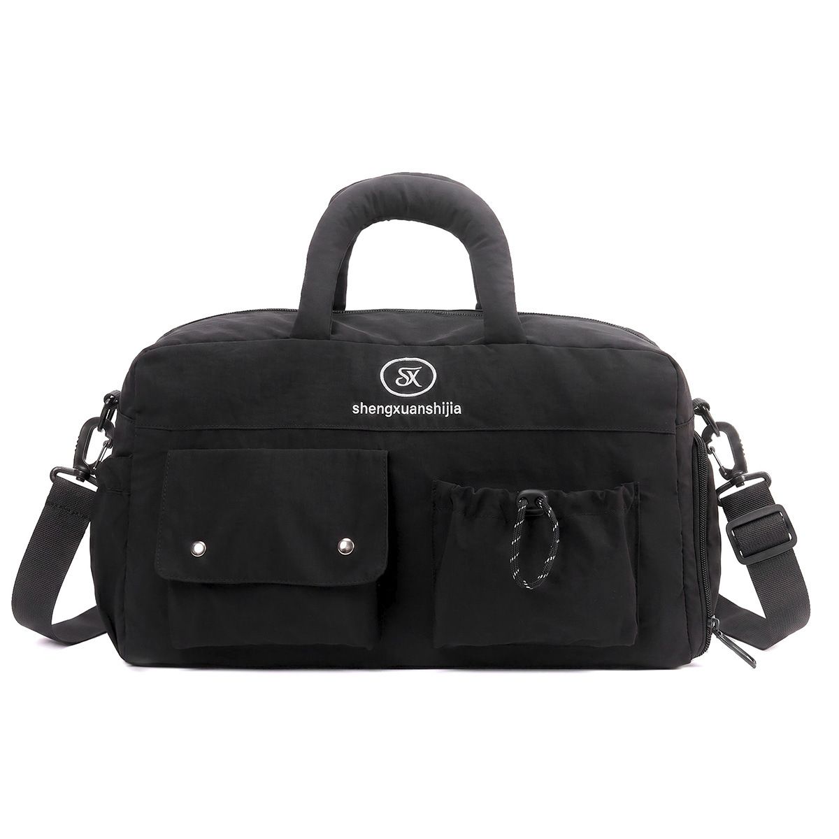 Black Large Capacity Waterproof Travel Duffel Bag with Shoe Compartment &