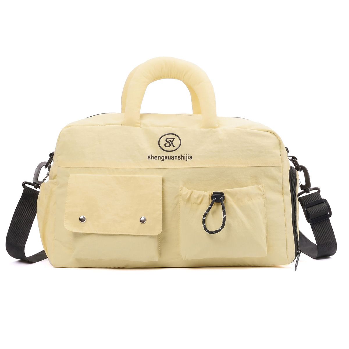Light Yellow Large Capacity Waterproof Travel Duffel Bag with Shoe Compartment