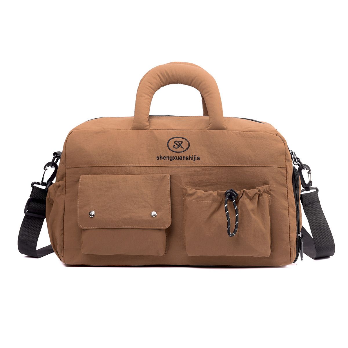 Brown Large Capacity Waterproof Travel Duffel Bag with Shoe Compartment &
