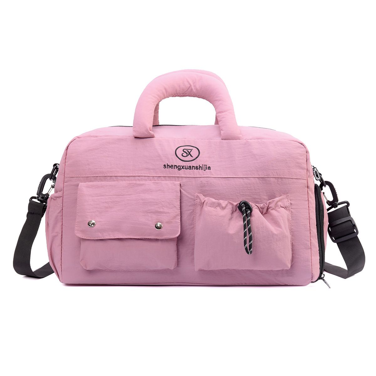 Pink Large Capacity Waterproof Travel Duffel Bag with Shoe Compartment &
