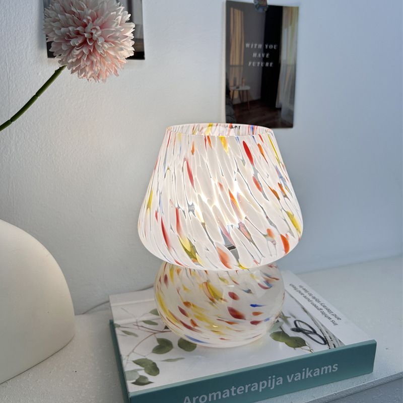 Vintage Speckled All Glass Mushroom Table Lamp - Bedside Soft Ambient Night Light