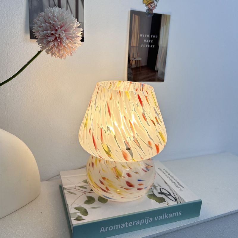 Vintage Speckled All Glass Mushroom Table Lamp - Bedside Soft Ambient Night Light view 2