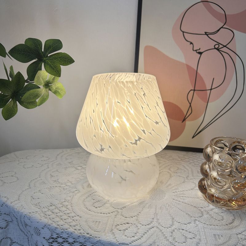 Vintage Speckled All Glass Mushroom Table Lamp - Bedside Soft Ambient Night Light view 2