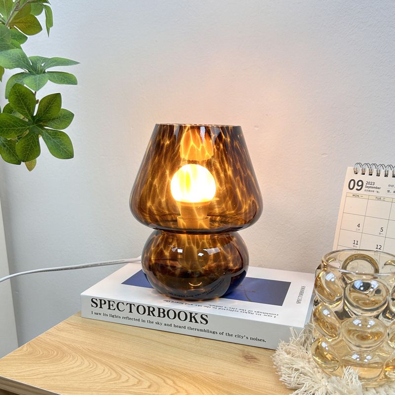 Brown Vintage Speckled All Glass Mushroom Table Lamp - Bedside Soft Ambient view 2