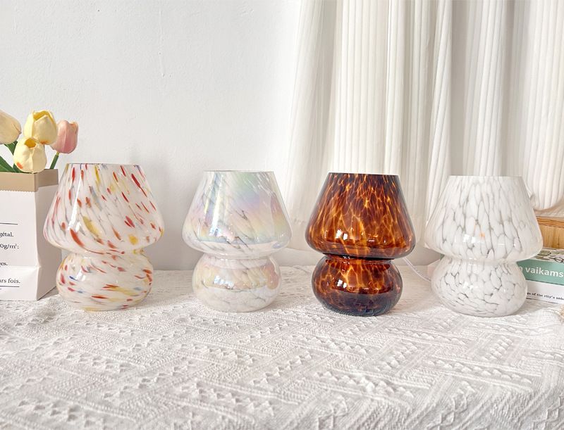 Vintage Speckled All Glass Mushroom Table Lamp - Bedside Soft Ambient Night Light view 4