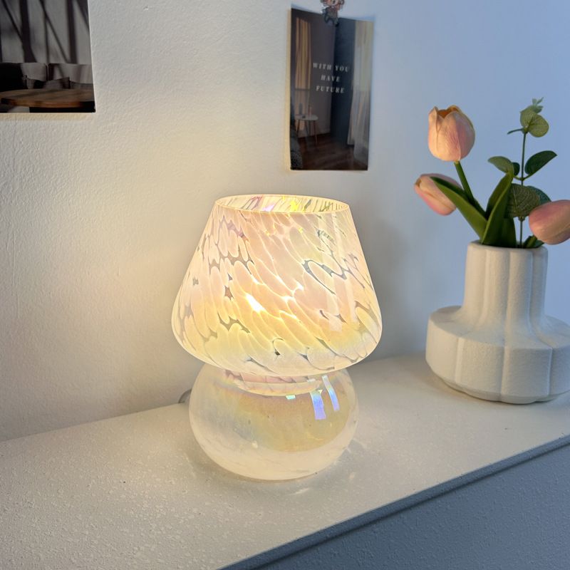 Brown Vintage Speckled All Glass Mushroom Table Lamp - Bedside Soft Ambient view 2