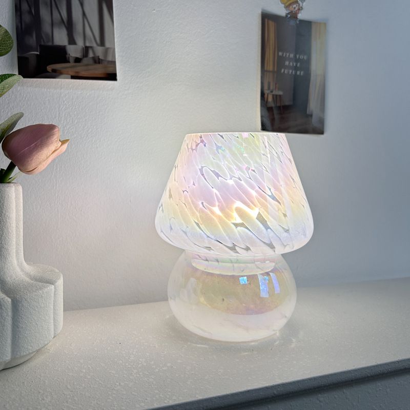Brown Vintage Speckled All Glass Mushroom Table Lamp - Bedside Soft Ambient