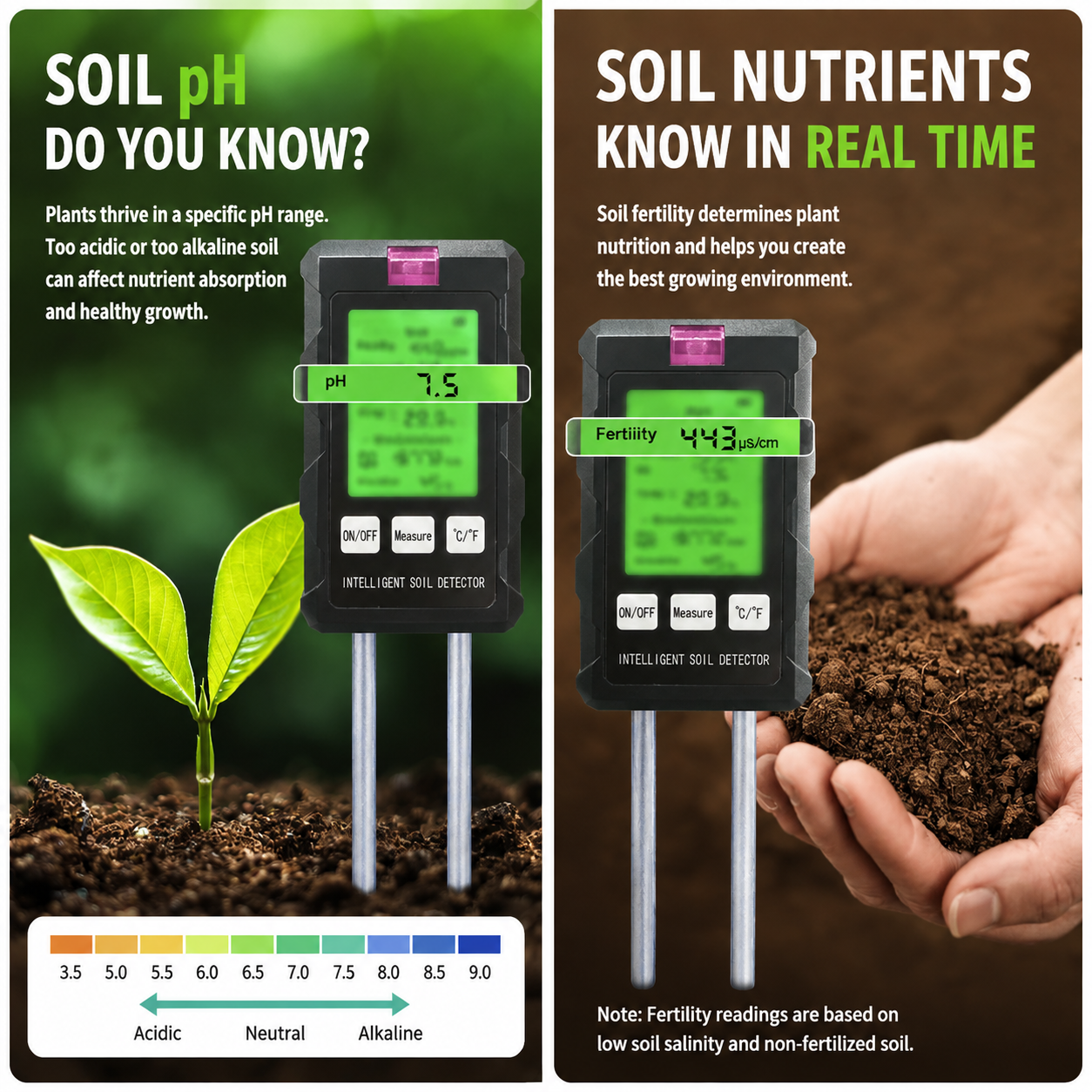 6 in 1 HD Digital Display Soil Tester - PH Moisture Temperature Fertility view 3