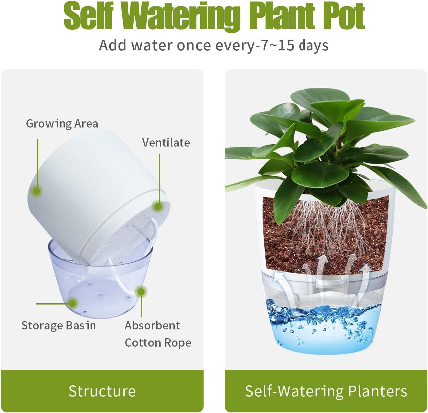 3 Pack White Indoor Self Watering Planter Pot - 6 Inch Double Layer Rempvable view 2