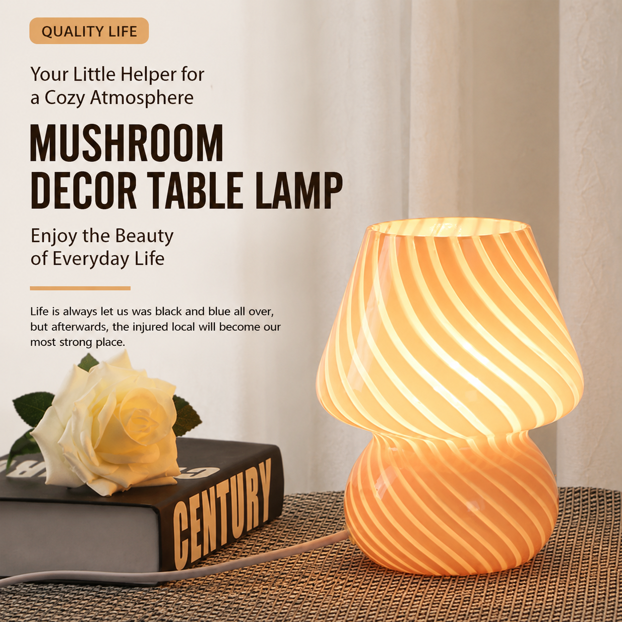 Blue Striped Retro All Glass Mushroom Table Lamp - American Style Creative view 2
