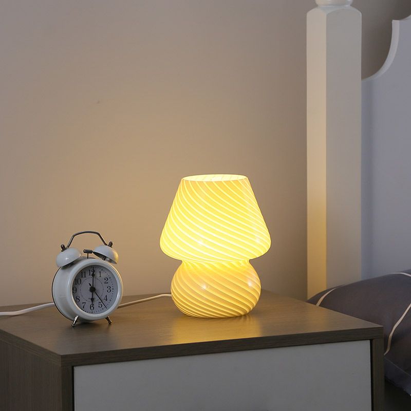 Yellow Striped Retro All Glass Mushroom Table Lamp (2 Pack) - American Style
