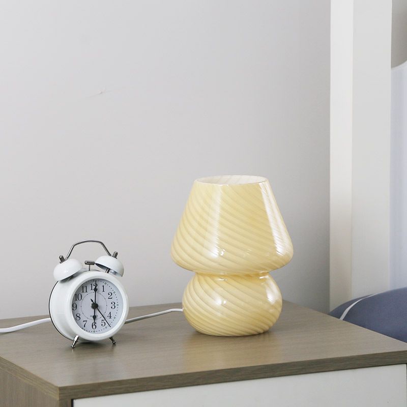 Yellow Striped Retro All Glass Mushroom Table Lamp (2 Pack) - American Style