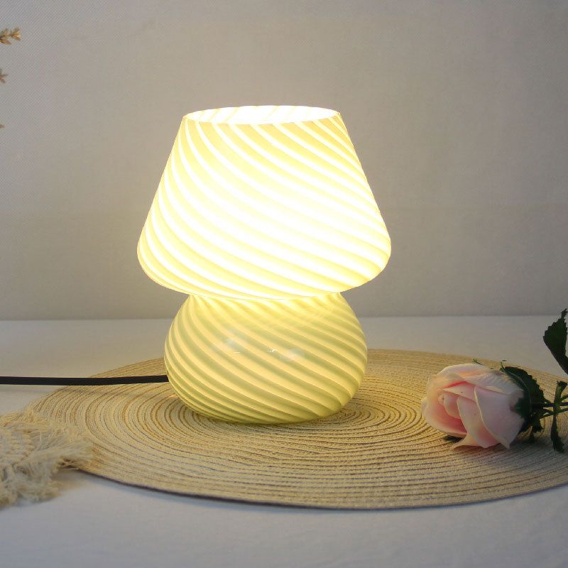 Green Striped Retro All Glass Mushroom Table Lamp - American Style Creative