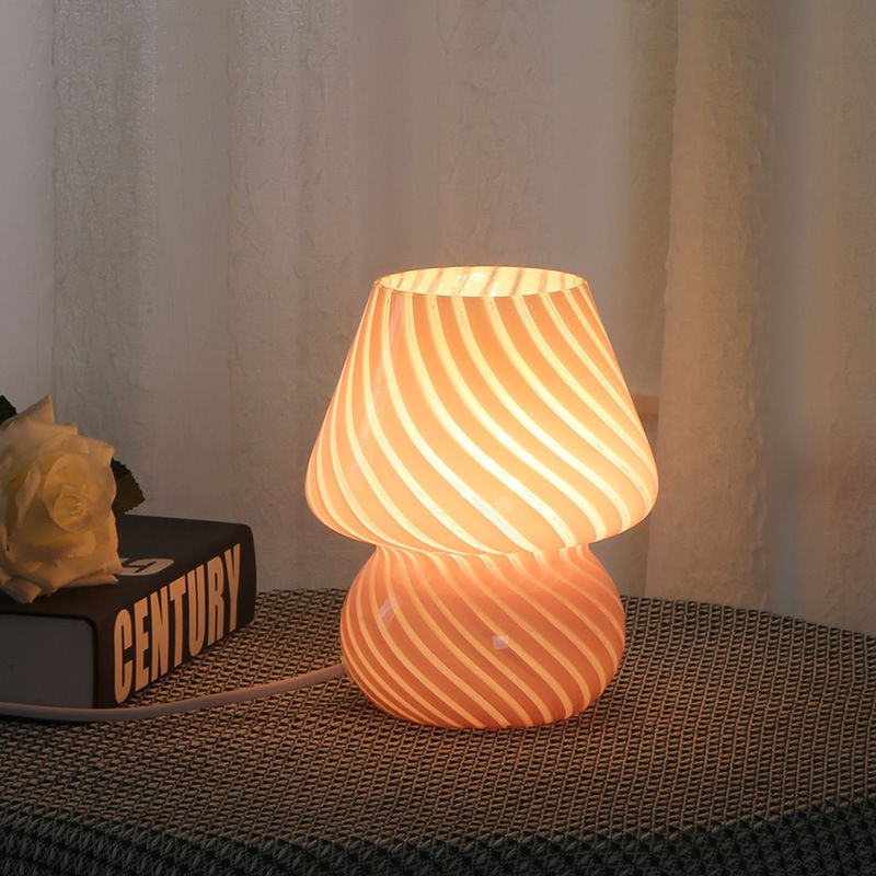 Pink Striped Retro All Glass Mushroom Table Lamp (2 Pack) - American Style