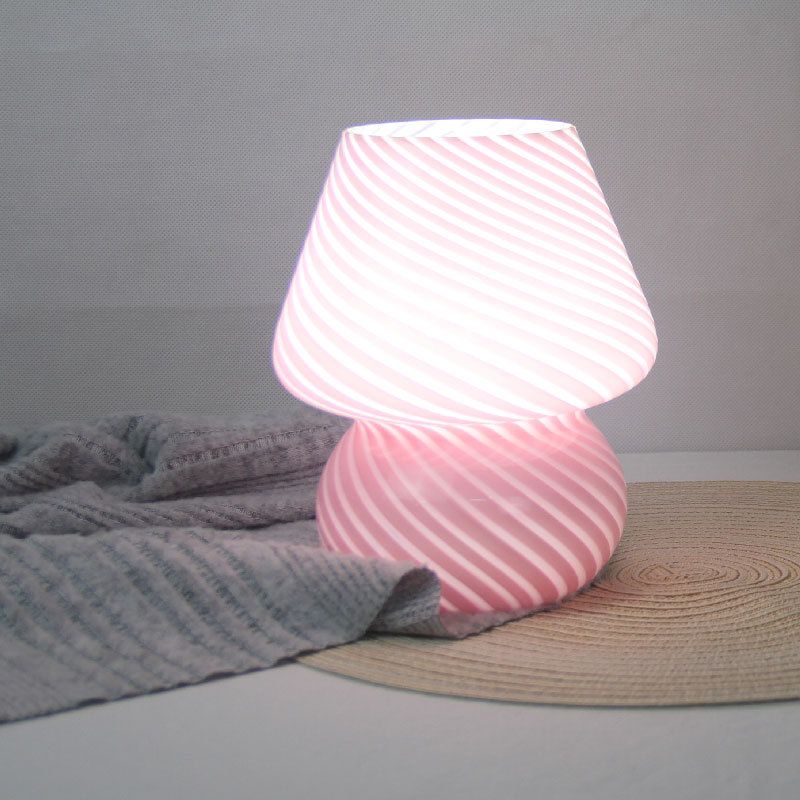 Pink Striped Retro All Glass Mushroom Table Lamp - American Style Creative view 2