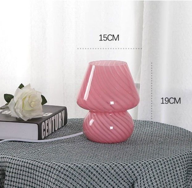Pink Striped Retro All Glass Mushroom Table Lamp - American Style Creative view 6