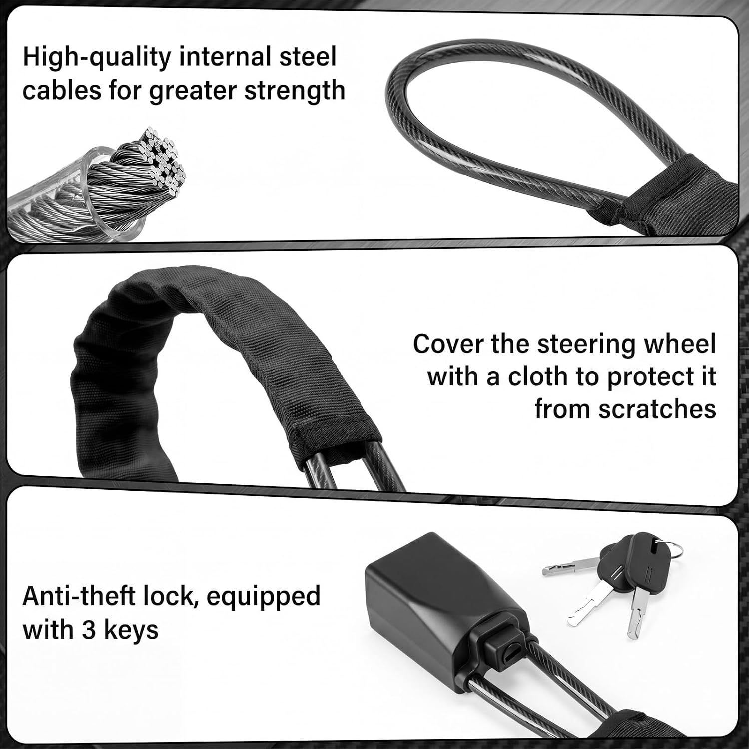 Blue 28 Inch Car Steering Wheel Anti Theft Lock - Universal Steel Cable Anti view 4