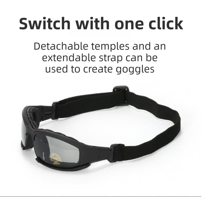 Black Tactical Protection Goggles with Storage Box and Elastic Straps view 3