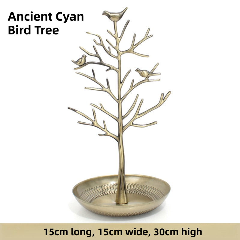 Ancient Cyan Detachable Alloy Jewelry Stand Deco with Bird-Tree Shaped