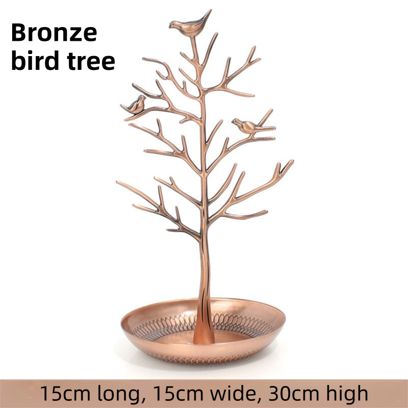 Bronze Detachable Alloy Jewelry Stand Deco with Bird-Tree Shaped Branches and