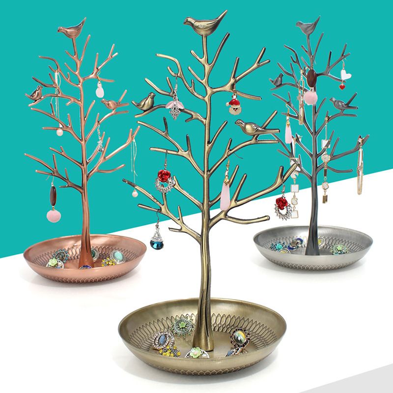 Bronze Detachable Alloy Jewelry Stand Deco with Bird-Tree Shaped Branches and view 2