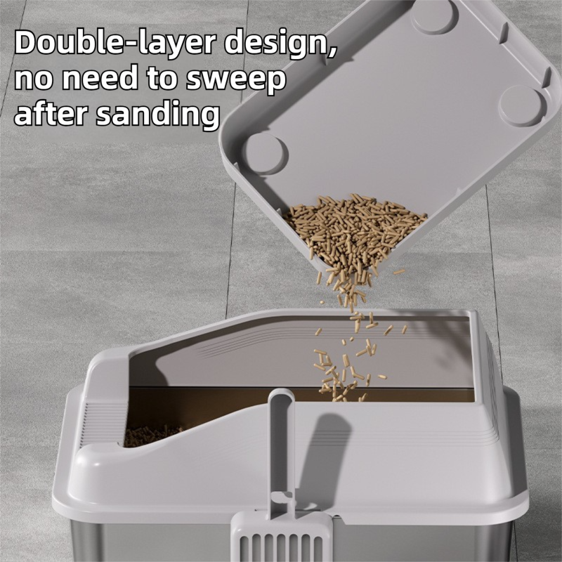Light Grey Cat Litter Trapper Step Pedal Mat - DetachableDual Layer Litter view 3