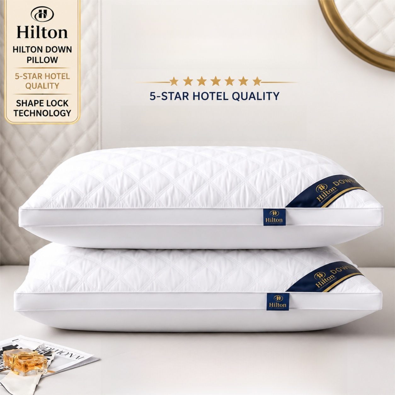 High Rebound Quilted Hotel Pillow Set 2 Pack - Anti Collapse Brushed Fabric