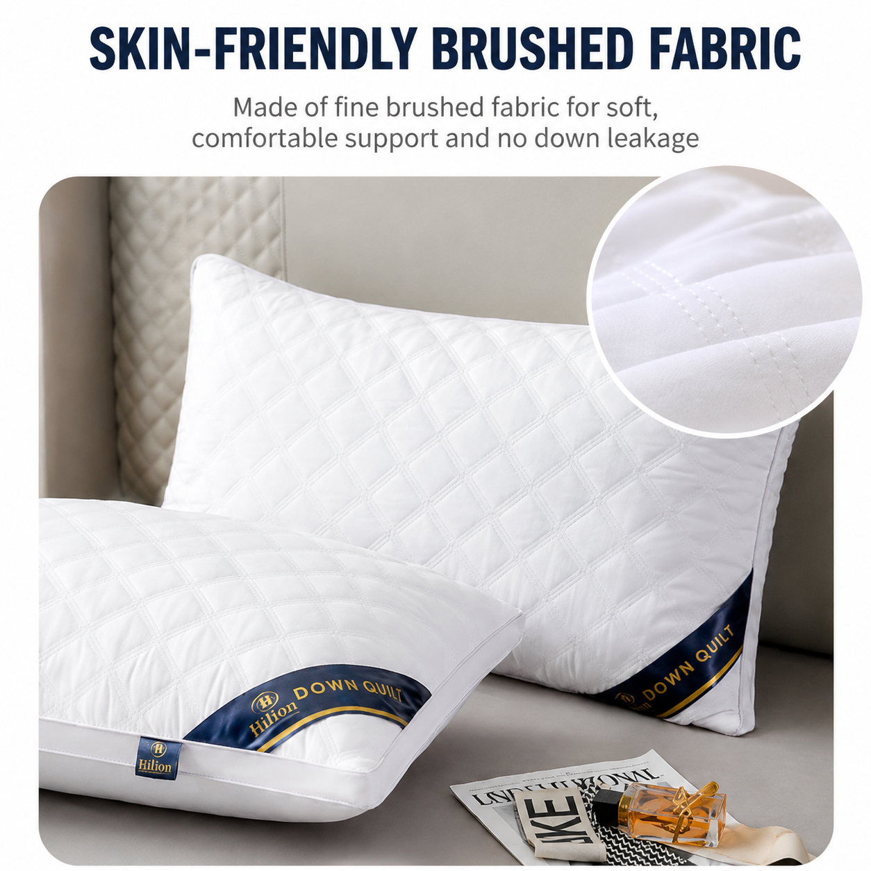 High Rebound Quilted Hotel Pillow Set 2 Pack - Anti Collapse Brushed Fabric view 3