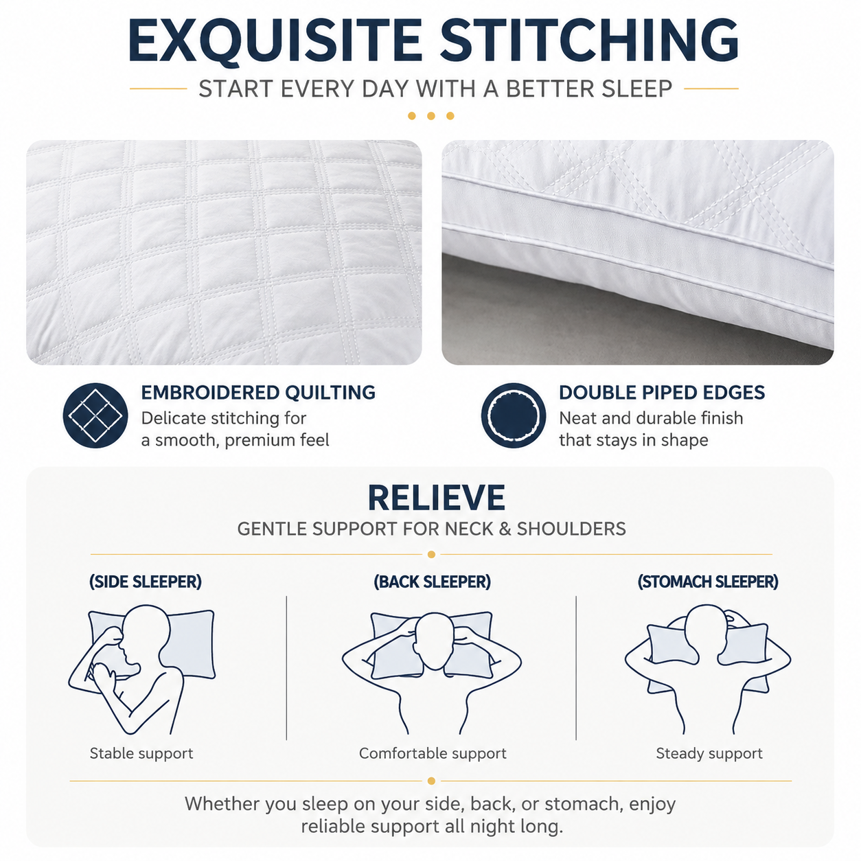 High Rebound Quilted Hotel Pillow Set 2 Pack - Anti Collapse Brushed Fabric view 5