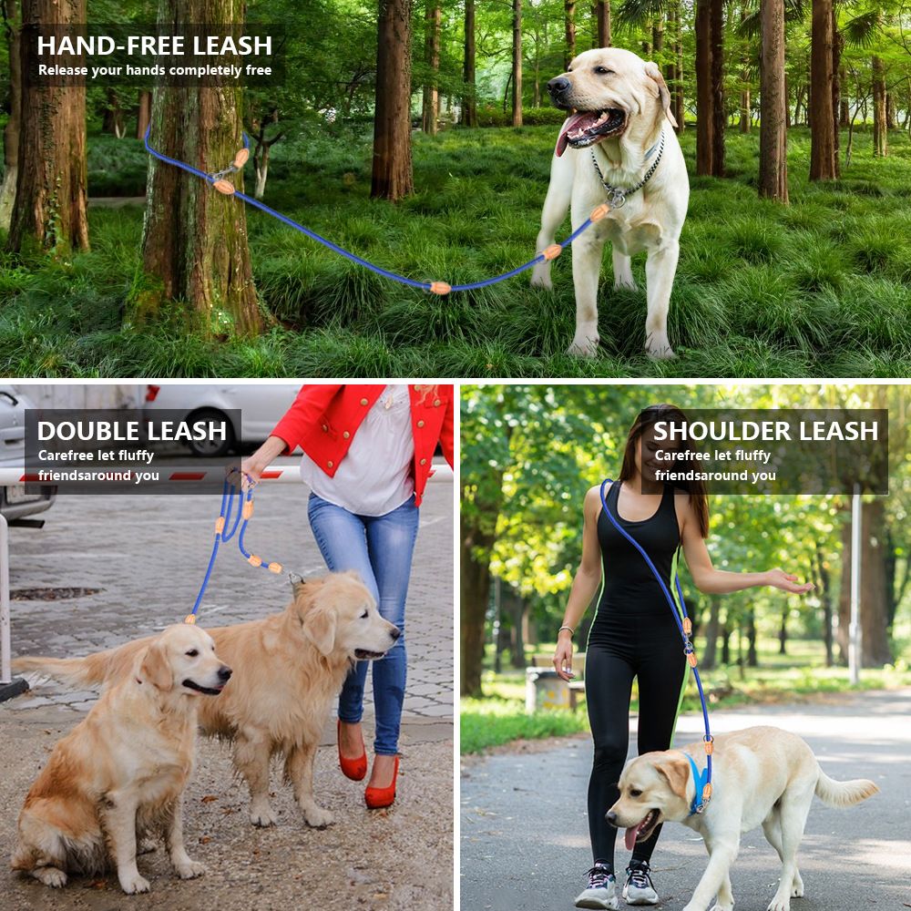 Black 2M Adjustable Double Ended Nylon Dog Leash (6 Usage Ways) - Hands Free view 5