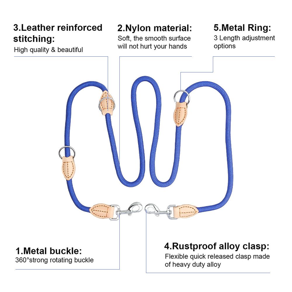 Beige 2M Adjustable Double Ended Nylon Dog Leash (6 Usage Ways) - Hands Free view 2