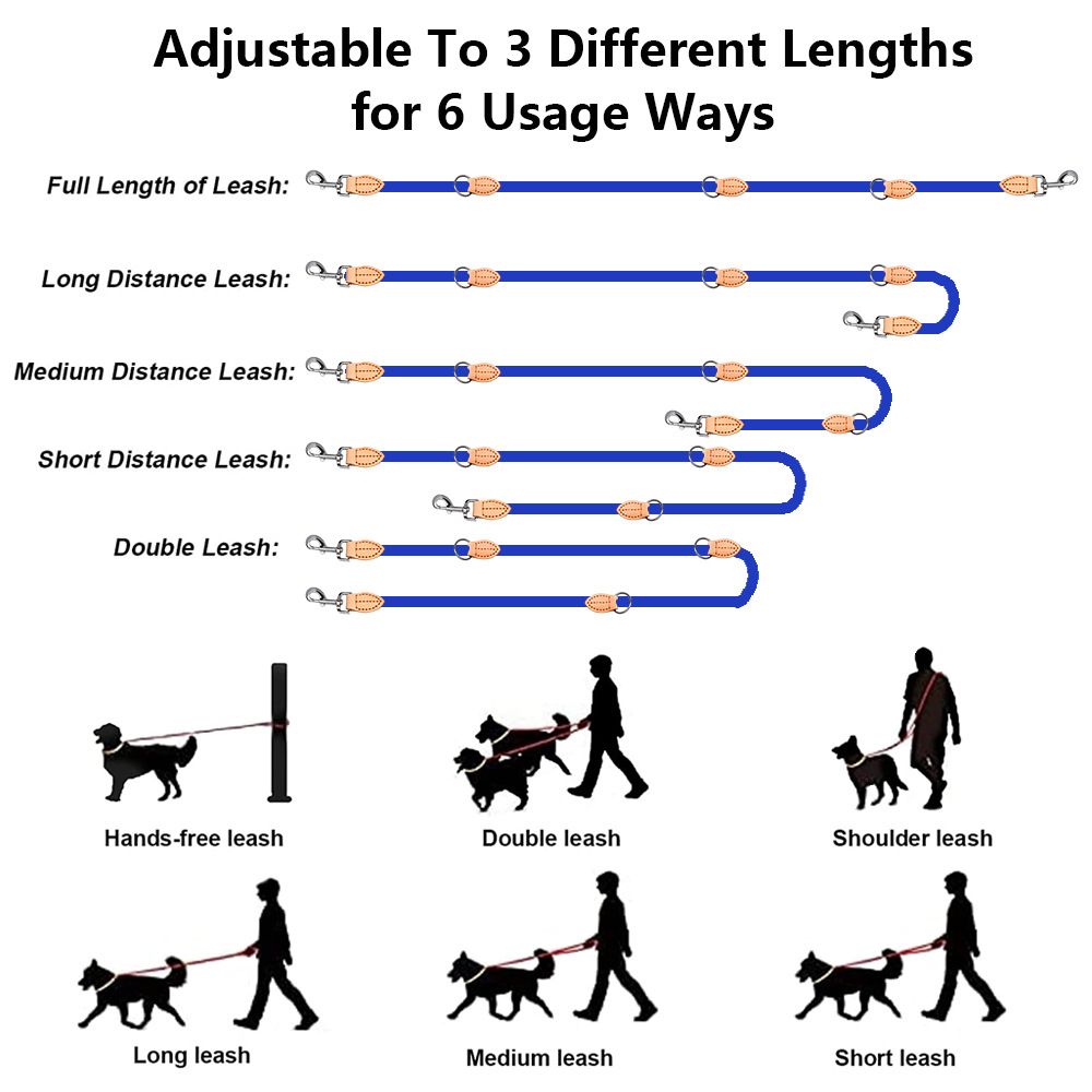 Beige 2M Adjustable Double Ended Nylon Dog Leash (6 Usage Ways) - Hands Free view 3