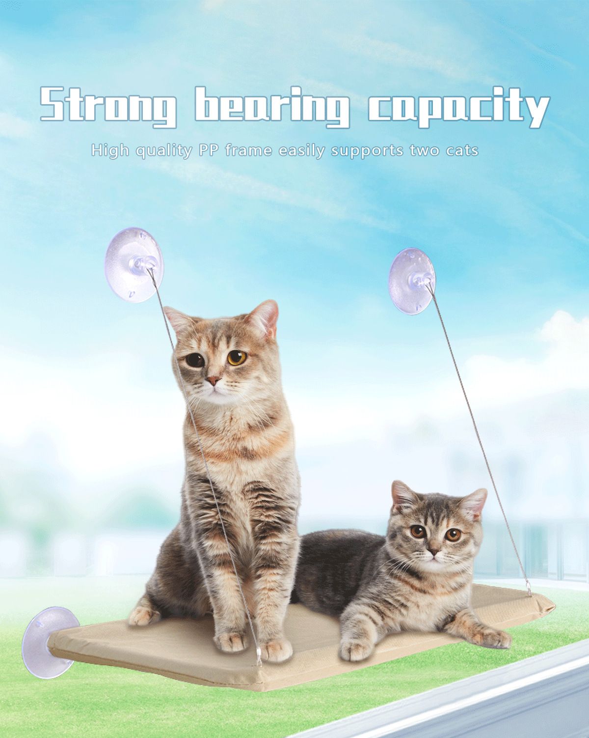 Light Grey Cat Window Tanning Hammock - 4 Strong Suction Cups & Durable Oxford view 5